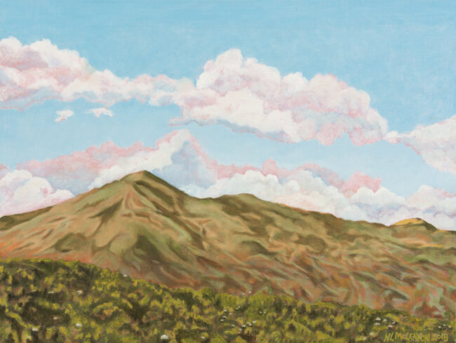 18" x 24" x 5/8" original oil painting  Oil paint on canvas on wood stretcher bars  A blue sky filled with white clouds over a morning sunlit Mt Tamalpais landscape.  No need to frame  Image continued or painted on sides  Certificate of Authenticity included with purchase of original  All rights reserved by Nancy L. McLennon